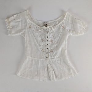 White button down peasant boho top